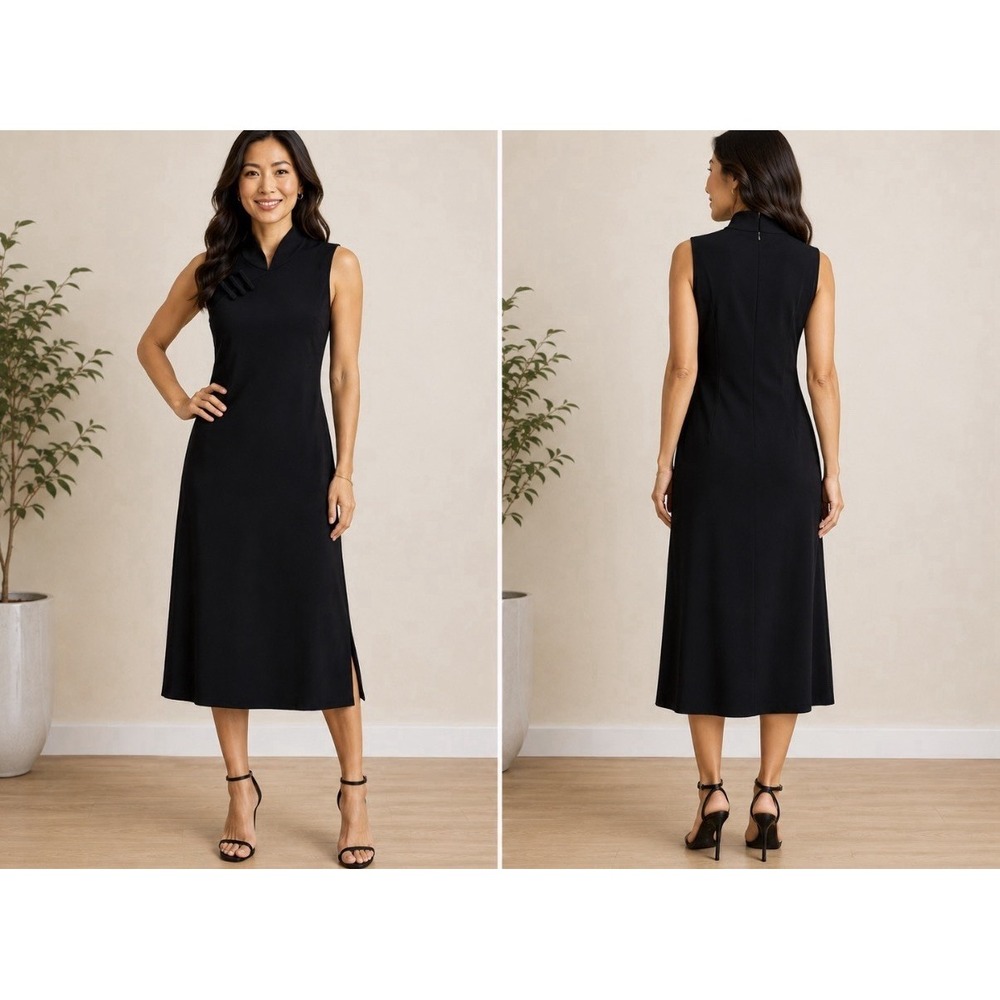 NWT NORMA KAMALI Susie Sleeveless Midi Sheath Dress Womens Small Black Side Slit